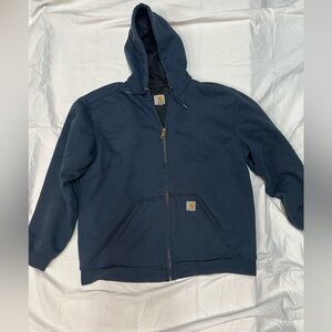 Carhartt Zip Up Hoodie Mens L Navy Rain Defender Workwear Sweatshirt